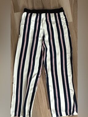Zara Trafaluc Navy, White & Red Vertical-Strip Trousers